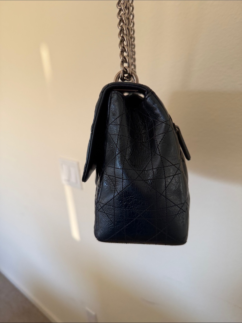 Dior Metallic Navy Quilted Crossbody with Silver Chain - Picture 3 of 6